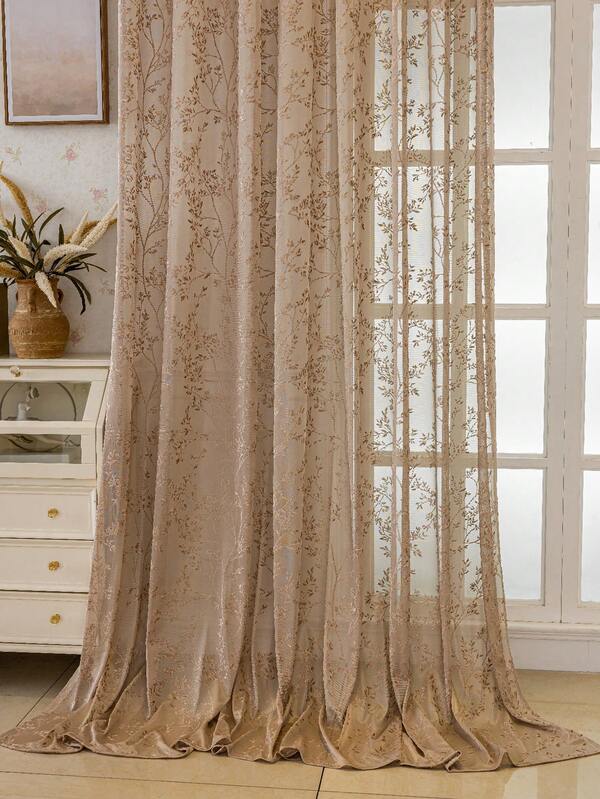 1pc Jacquard Velvet Curtain Panel - Japanese Linen Style, Rod Pocket Design, Suitable For Living Room And Bedroom - Sheer And Light-Filtering Curtain