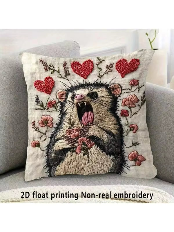 18"X18" Pillow Case, Startled Opossum Funny Expression, Room Decor (No Embroidery, No Pillow Insert), Everyday Home Decor Pillowcase, Easter Home Decoration